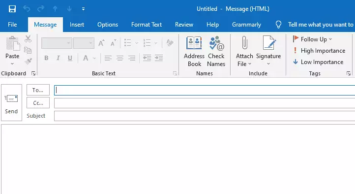 Outlook New Email Tab